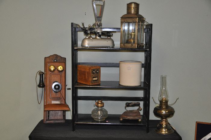 Several other great antiques including a Kellogg Switchboard Supply Co antique crank phone and a Smith Scale Co scale