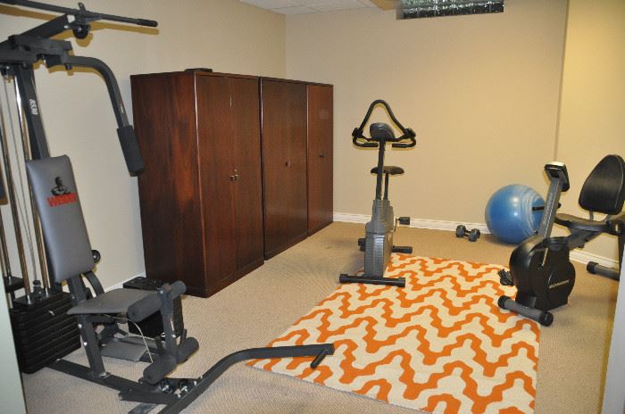 Wonderful workout room complete with three storage lockers