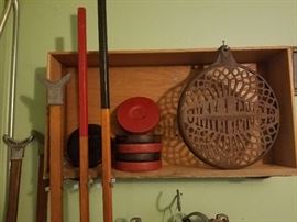 Challenge Company shuffleboard set; Challenge tractor seat