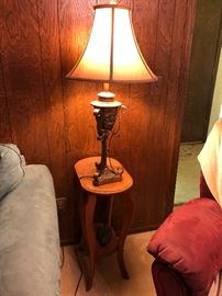 Wood side table & lamp (one of several)