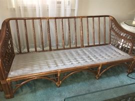 Vintage Classic Rattan, Inc. couch, recliner, dining table and 4 chairs and end table.