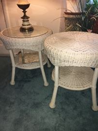 Two vinyl wicker tables.