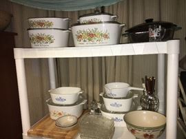 Lots of good kitchenware—Corning Ware and more.