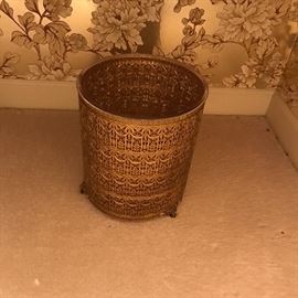 Golden tone filigree trash can