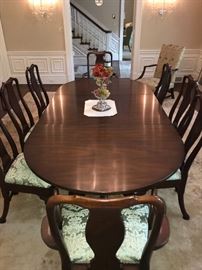 Kittinger Dining table with 2 additional leaves (total of 147" L) 6 side chairs and 2 arm chairs
