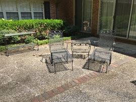 Vintage wrought iron console table, 2 chaise and end table