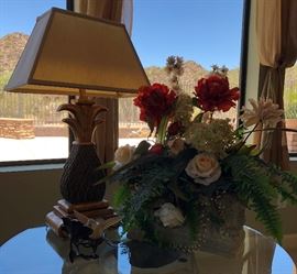 Table Lamp, Florals, Glass Top Table