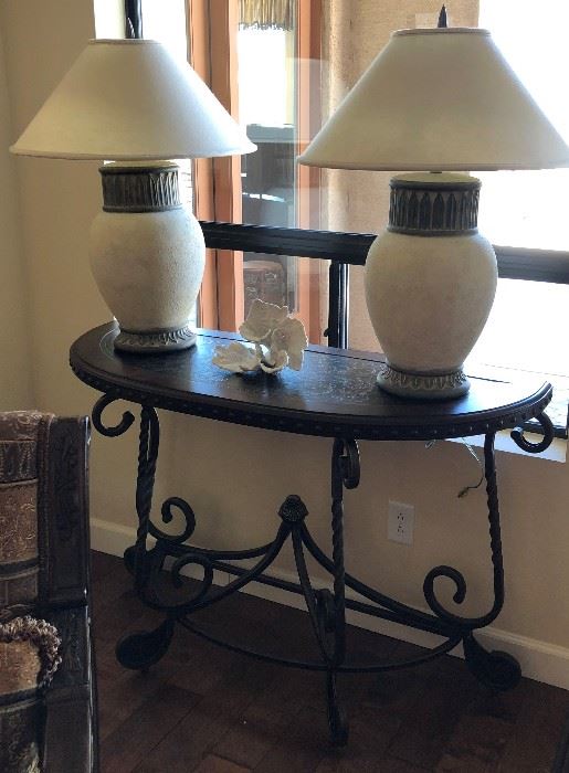 Sofa table, Pair Table Lamps