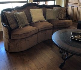 Stunning Skirted Sofa, Round Coffee Table, Matching Sofa Table