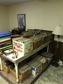 Thousands of vinyls on farm table