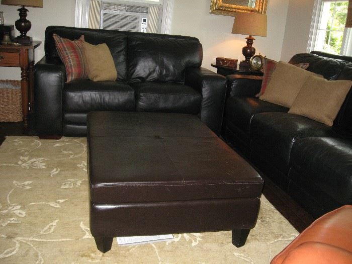 Leather Sofa, Love seat with ex-large ottoman with storage