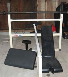 York Barbell work out bench with 45lb. Olympic Bar
