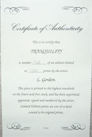 Certificate #968 of 1,200 Artist L. Gordon