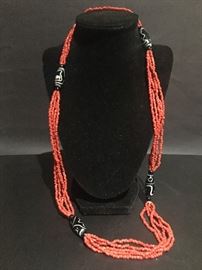 Coral and glass beaded necklace