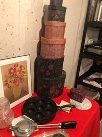Vintage stacking Boxes and Castiron