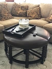 Leather Top Ottoman