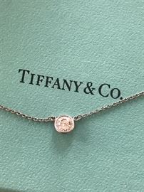 Tiffany & Company Diamond Pendant, by Elsa Perreti, w .40 Round Brilliant G SI1 Diamond, Bezel Set in Platinum