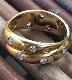 Tiffany & Company Yellow Gold Diamond Ring from the Dots Collection with Original Ring Box & Gift Box