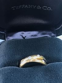 Tiffany & Company Yellow Gold Diamond Ring from the Dots Collection with Original Ring Box & Gift Box