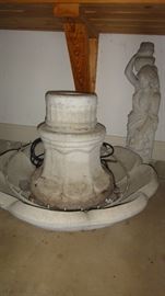 Fountain, not set out this year. Large bowl wth pedestal base and women figurine 