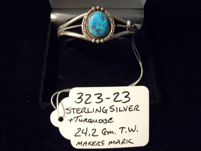 Sterling Silver & Turquoise Bracelet w/ Makers Mark