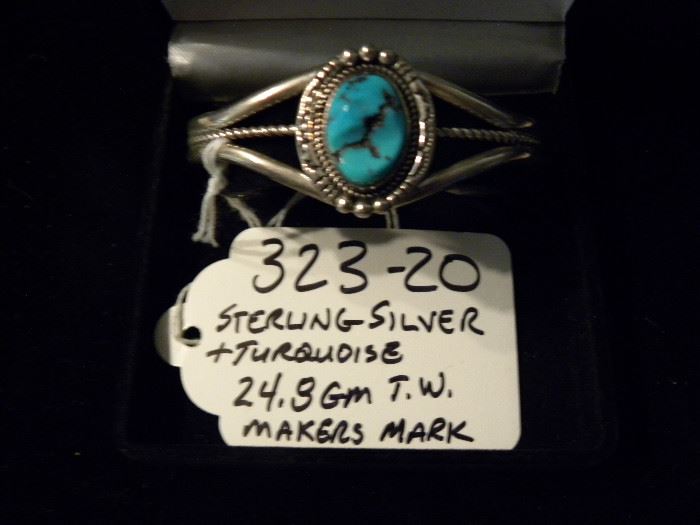Sterling Silver & Turquoise Bracelet w/Makers Mark