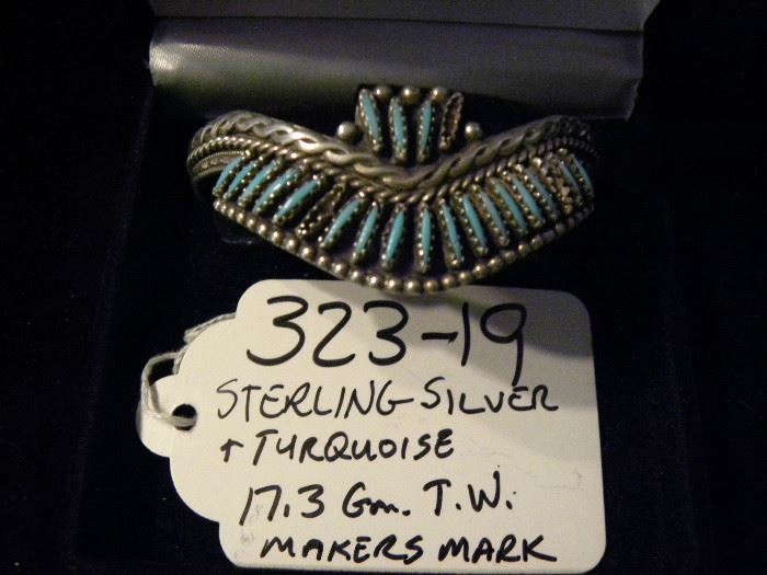 Sterling Silver & Turquoise Bracelet w/Makers Mark