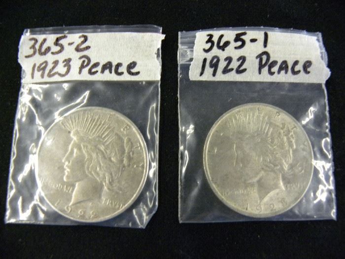 1922 & 1923 Peace Silver Dollars, Coins