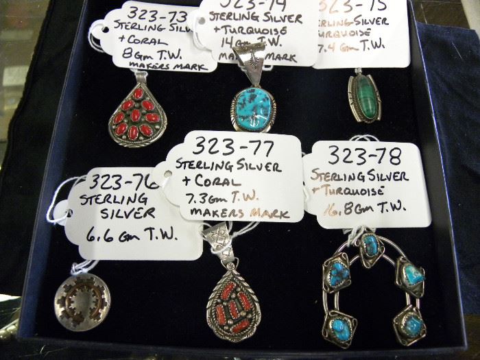 Sterling Silver Pendants, Turquoise & Coral
