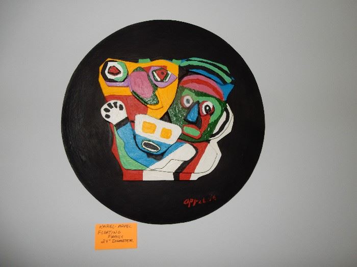 KAREL APPEL, "FLOATING FAMILY"  24 INCHES IN DIAMETER. Karel Appel, Handpainted Stone Sculpture, "Floating Family". Known edition
of 99. Signed and dated lower right Appel '76.  Please contact Jeanette 224.578.1846 BUY IT NOW $9,000.00