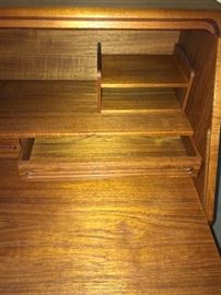 Quality construction of all this teak furniture.  Inside cubby of desk