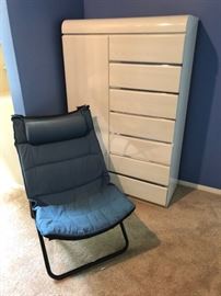 Modern White dresser and blue chair