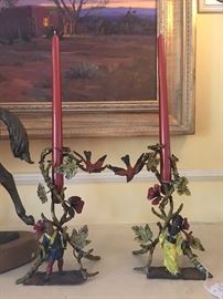 Gorgeous Pair of Figural Sculpture Chinoiserie Candle Holders