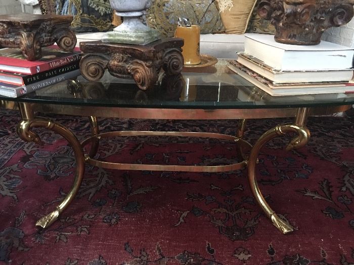 Fabulous Brass & Glass Coffee Table with Duck Head & Foot Motif Legs