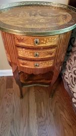 pair of brass and wood vintage nightstands