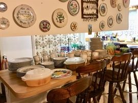 Dishes, bar stools