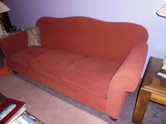 Coral color couch by Broyhill