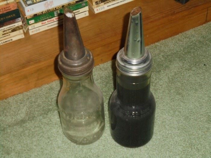 Vintage glass motor oil bottles
