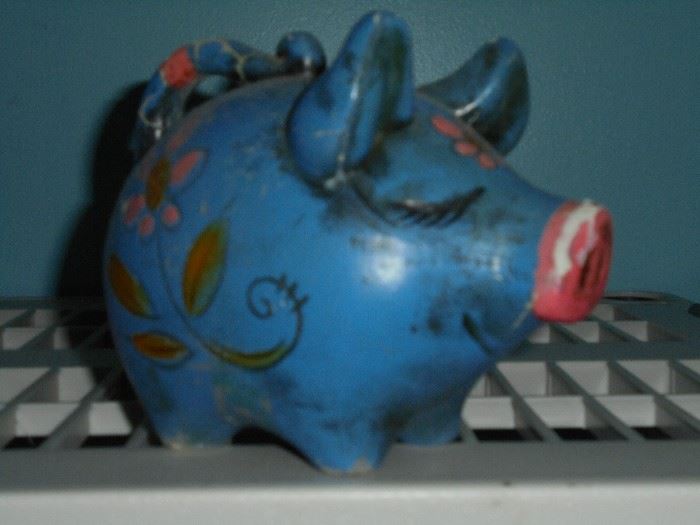 Antique blue piggy bank