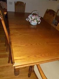 Wood dining table w/6 matching cane back chairs