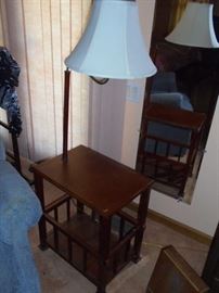 1 of 2 matching wood table w/built in lamps
