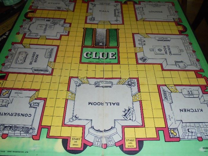 Rare vintage 'Clue' game board from 1949