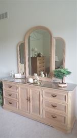 $175   Light wood triple dresser with mirror