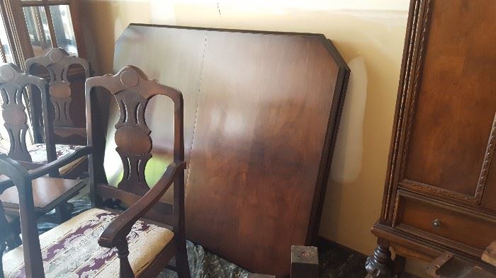 $500  Walnut table and 6 chairs, part of 3 piece set