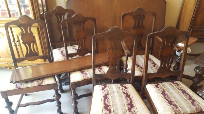 $500  Walnut table with 6 chairs, part of 3 piece set