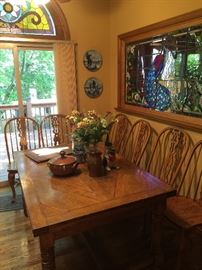French Harvest Table , Oak. Amish made Oak Chairs