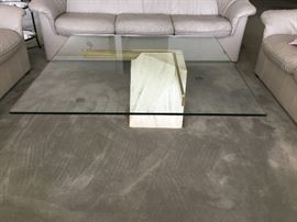 Glass, Brass and Marble Coffee Table