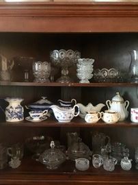Large collection of antique pressed glass & porcelain