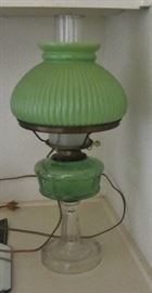Antique oil lamp, wired for electricity