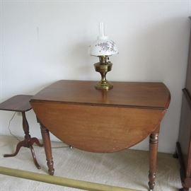 Antique drop-leaf table;  candle stand